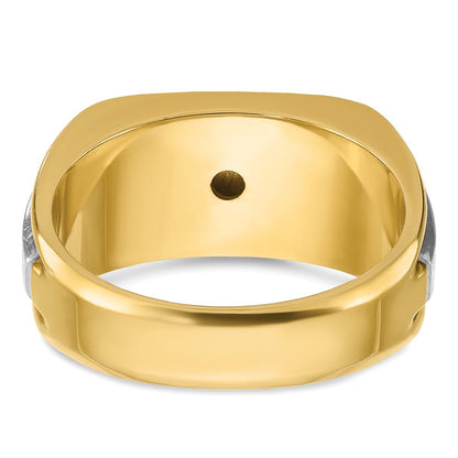 14K Zweifarbiges Gold Herren Poliert und Satiniert 0,25K Diamant Komplettring