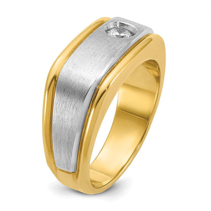 14K Zweifarbiges Gold Herren Poliert und Satiniert 0,25K Diamant Komplettring