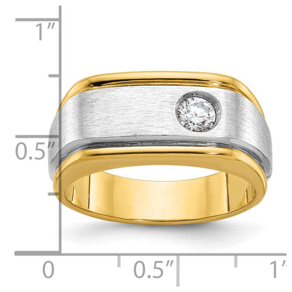 14K Zweifarbiges Gold Herren Poliert und Satiniert 0,25K Diamant Komplettring