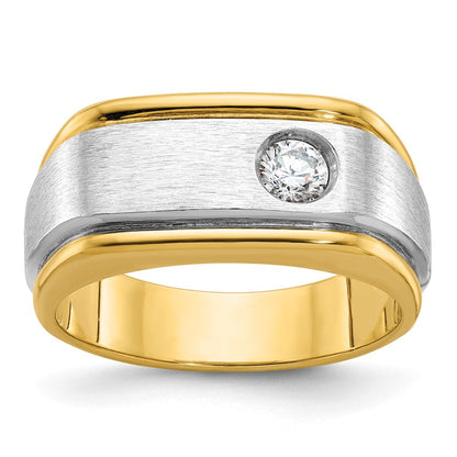 14K Zweifarbiges Gold Herren Poliert und Satiniert 0,25K Diamant Komplettring