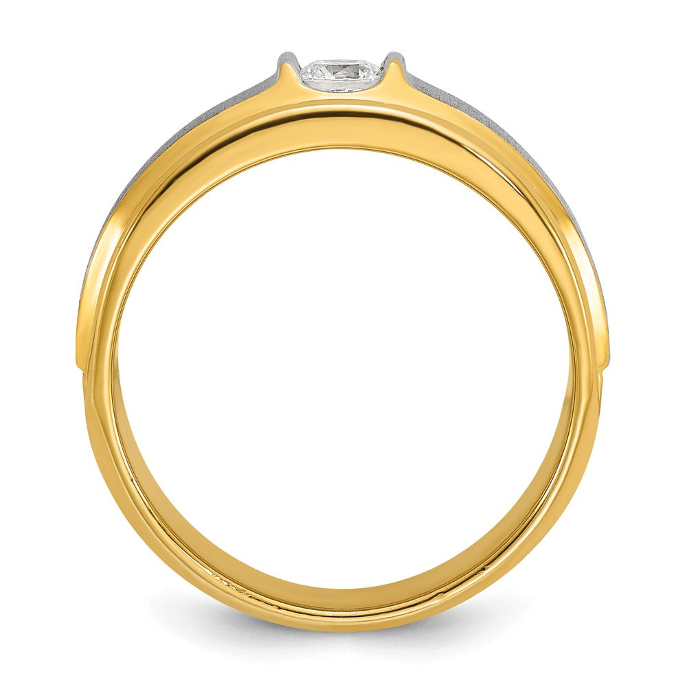 14K Bicolor Gold Herren-Ring, poliert und satiniert, mit 0,25K Diamanten
