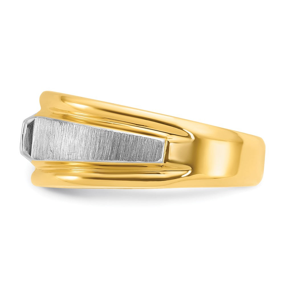 14K Bicolor Gold Herren-Ring, poliert und satiniert, mit 0,25K Diamanten