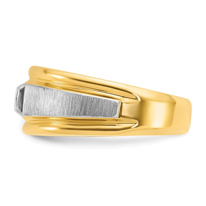 14K Bicolor Gold Herren-Ring, poliert und satiniert, mit 0,25K Diamanten