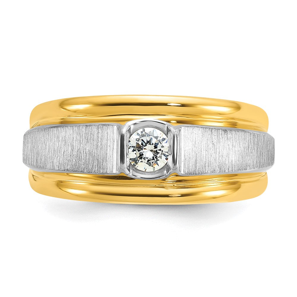 14K Bicolor Gold Herren-Ring, poliert und satiniert, mit 0,25K Diamanten