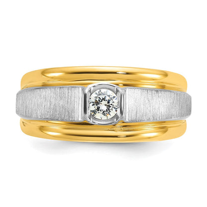 14K Bicolor Gold Herren-Ring, poliert und satiniert, mit 0,25K Diamanten