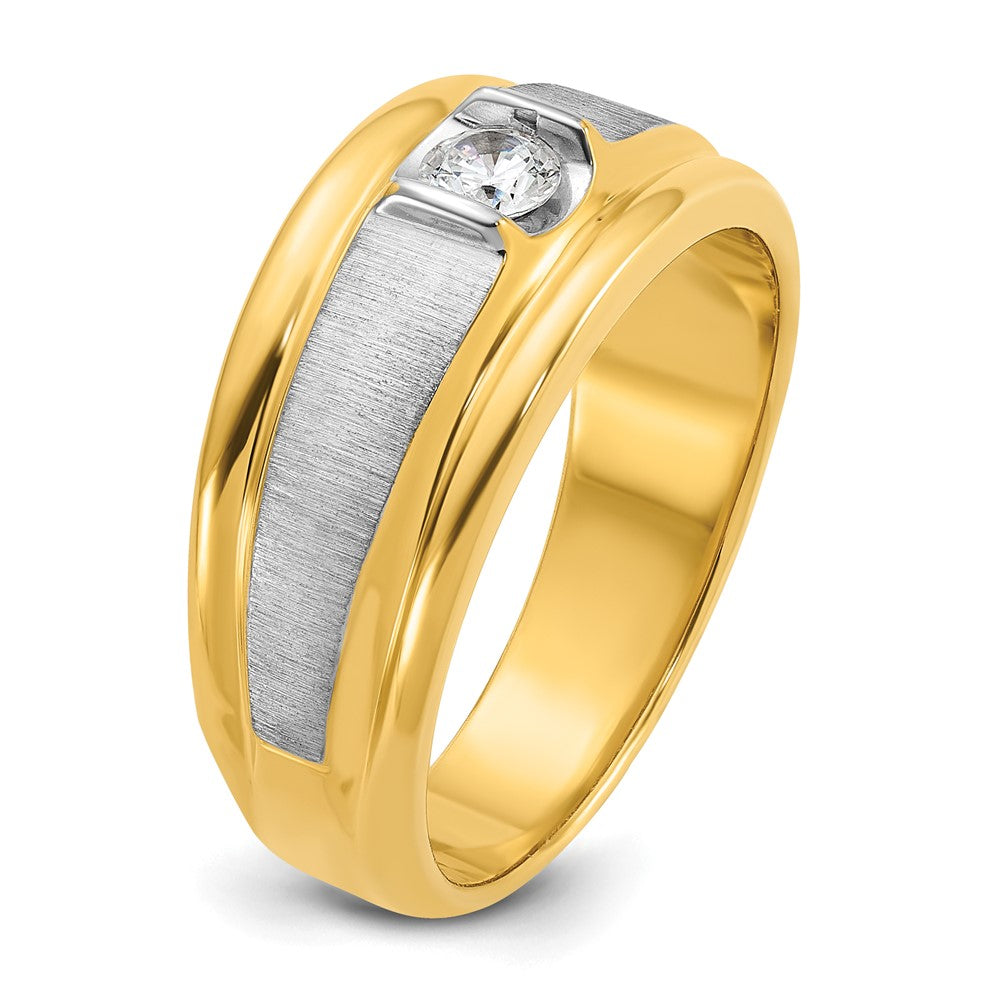 14K Bicolor Gold Herren-Ring, poliert und satiniert, mit 0,25K Diamanten