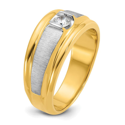 14K Bicolor Gold Herren-Ring, poliert und satiniert, mit 0,25K Diamanten