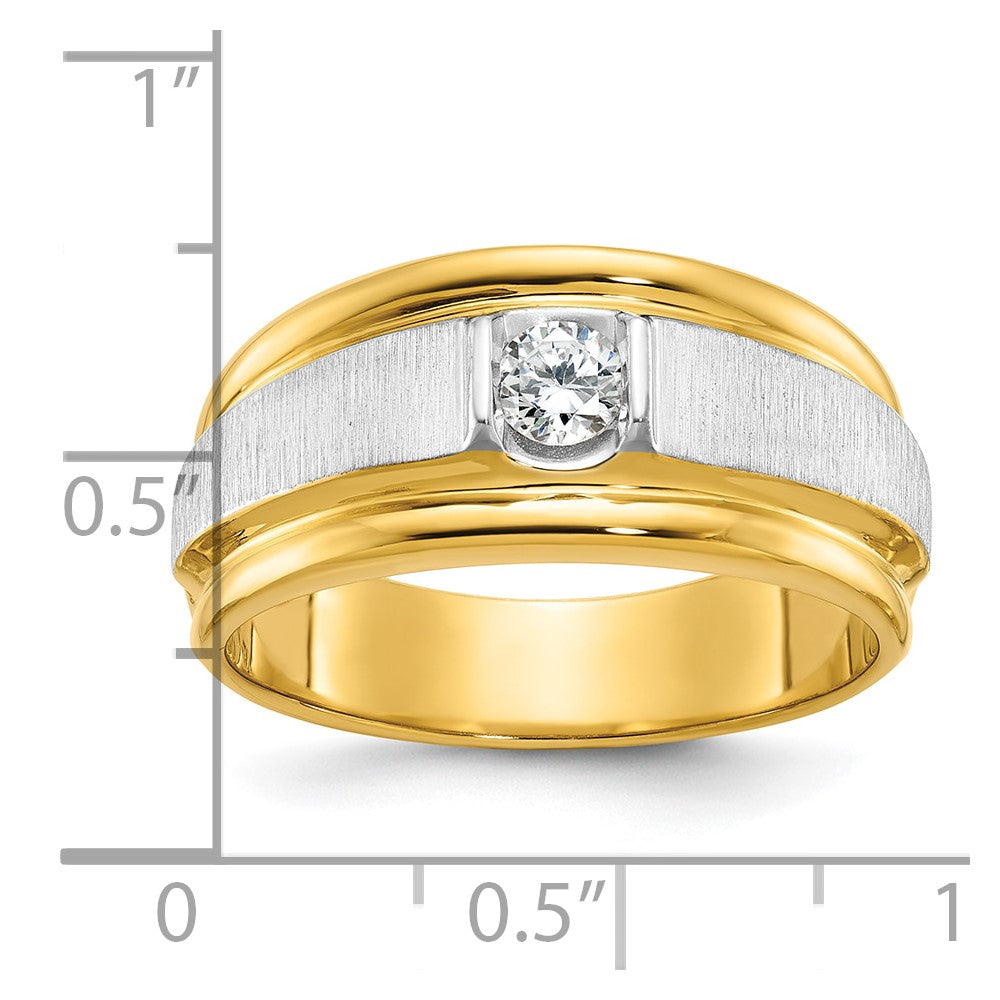 14K Bicolor Gold Herren-Ring, poliert und satiniert, mit 0,25K Diamanten