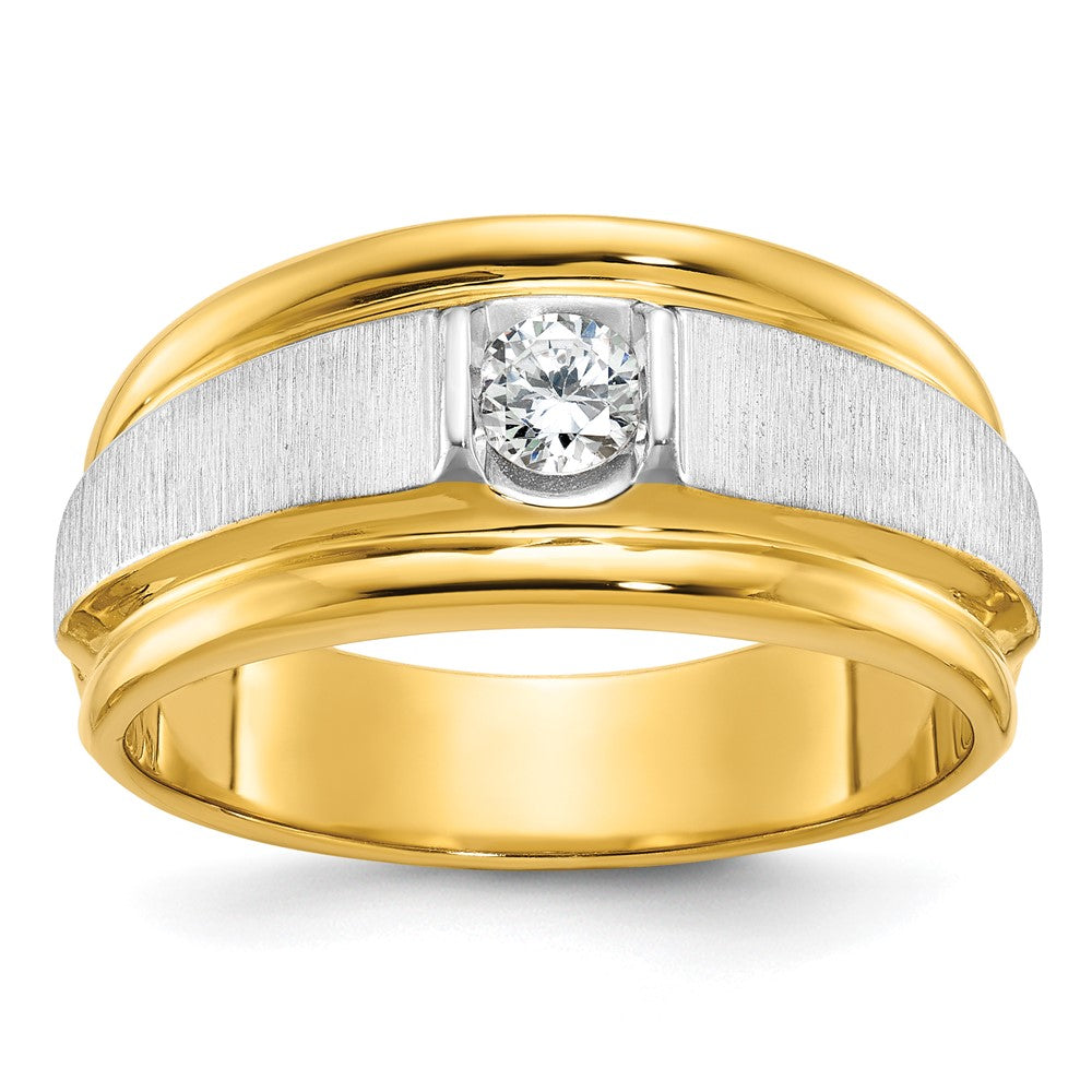 14K Bicolor Gold Herren-Ring, poliert und satiniert, mit 0,25K Diamanten