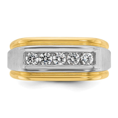 10K Bicolor Ibgoodman Herren Poliert Satiniert und Gerillt 5-stone 1/2 Karat A Qualität Diamant Ring