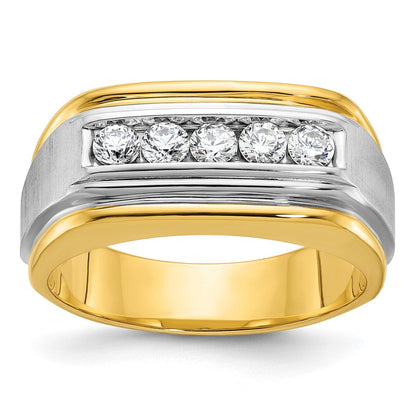 10K Bicolor Ibgoodman Herren Poliert Satiniert und Gerillt 5-stone 1/2 Karat A Qualität Diamant Ring