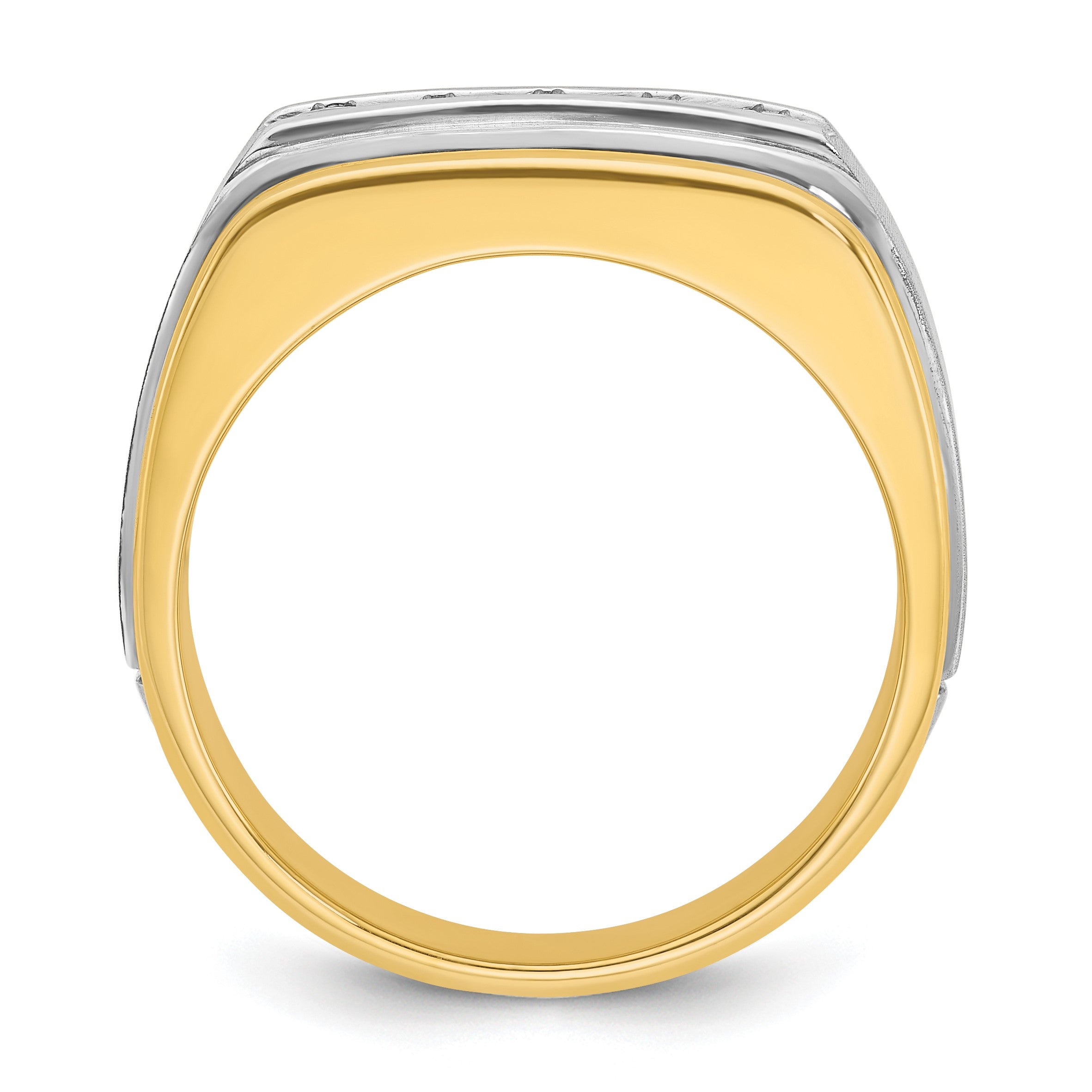 14K Bicolor Gold Herren Ring, poliert und satiniert, mit 0,5K Diamant komplett