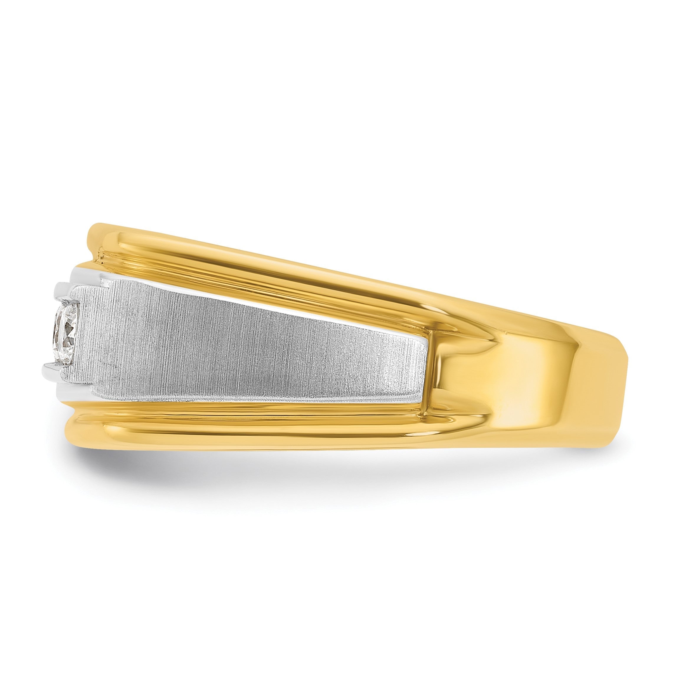 14K Bicolor Gold Herren Ring, poliert und satiniert, mit 0,5K Diamant komplett