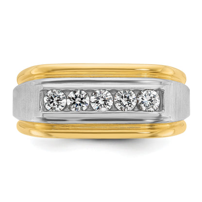14K Bicolor Gold Herren Ring, poliert und satiniert, mit 0,5K Diamant komplett