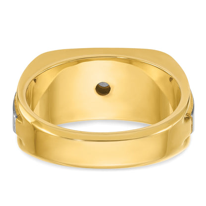 14K Bicolor Gold Herren Ring, poliert und satiniert, mit 0,5K Diamant komplett