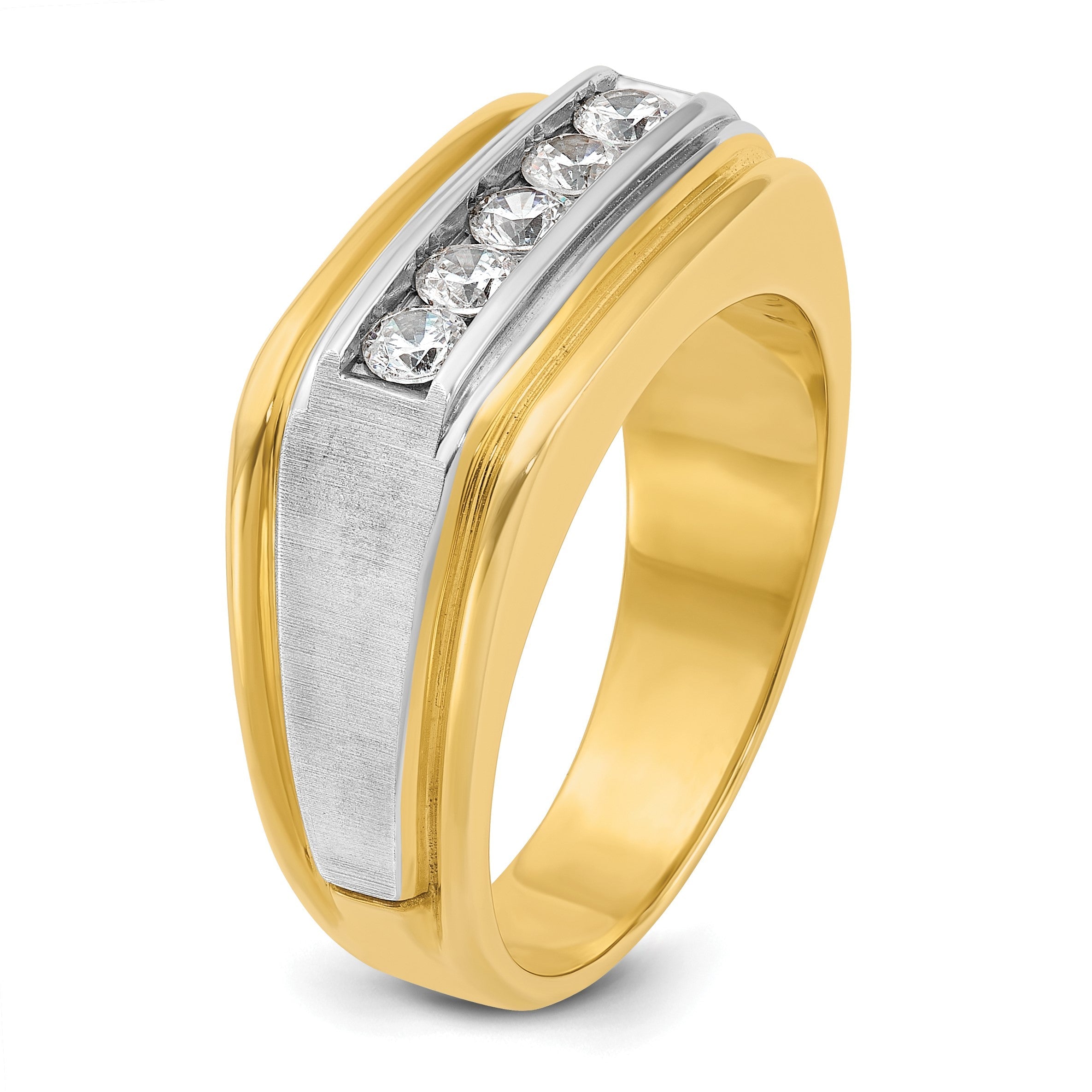 14K Bicolor Gold Herren Ring, poliert und satiniert, mit 0,5K Diamant komplett