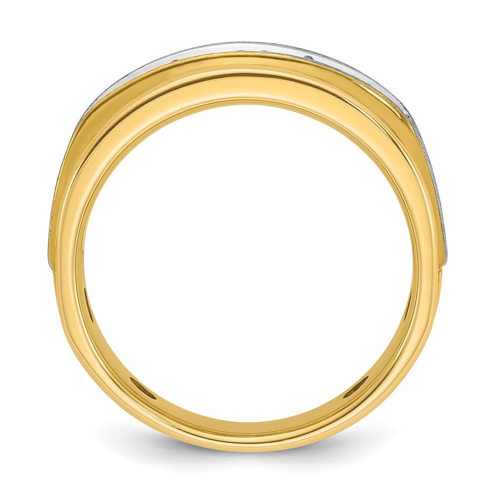14K Bicolor-Gold Herren-Ring mit Satinfinish und 1K Diamant, komplett