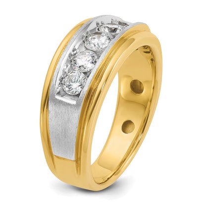 14K Bicolor-Gold Herren-Ring mit Satinfinish und 1K Diamant, komplett
