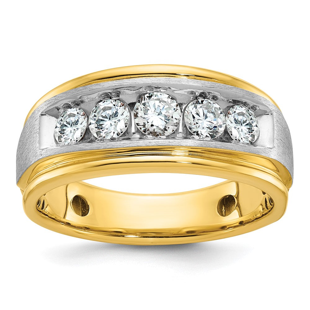 14K Bicolor-Gold Herren-Ring mit Satinfinish und 1K Diamant, komplett
