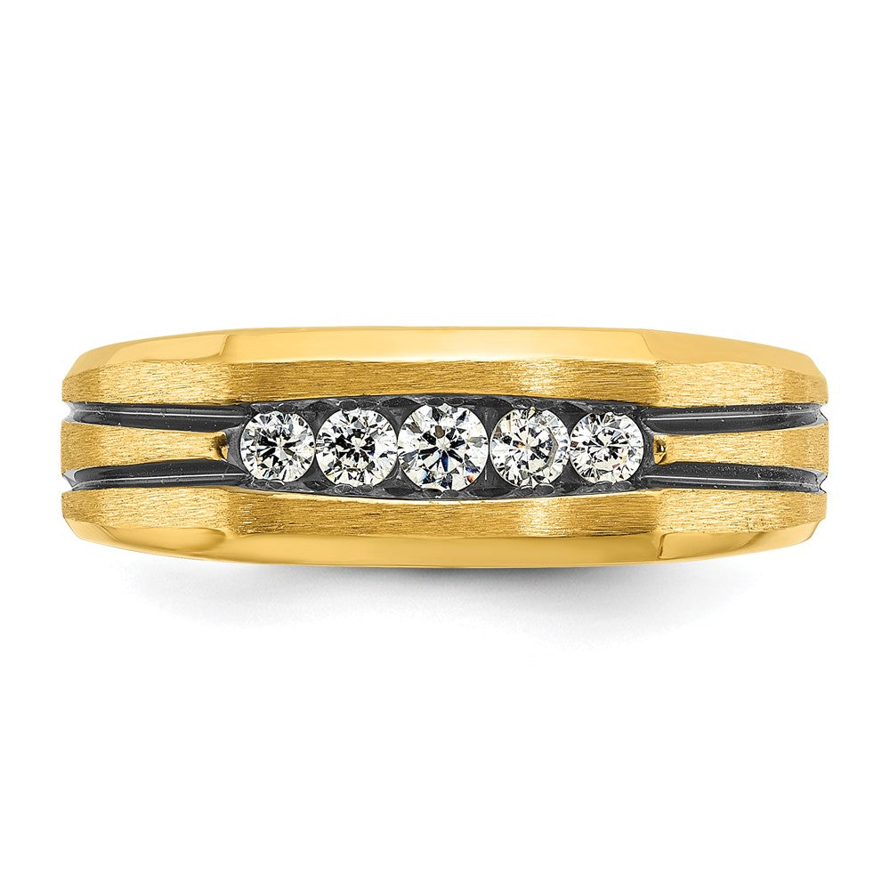 Herrenring aus 14K Gelbgold mit Schwarzrhodium, satiniert, mit 0,25 ct. Diamant, rundum besetzt