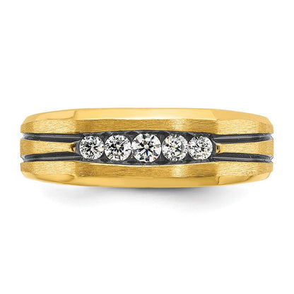 Herrenring aus 14K Gelbgold mit Schwarzrhodium, satiniert, mit 0,25 ct. Diamant, rundum besetzt