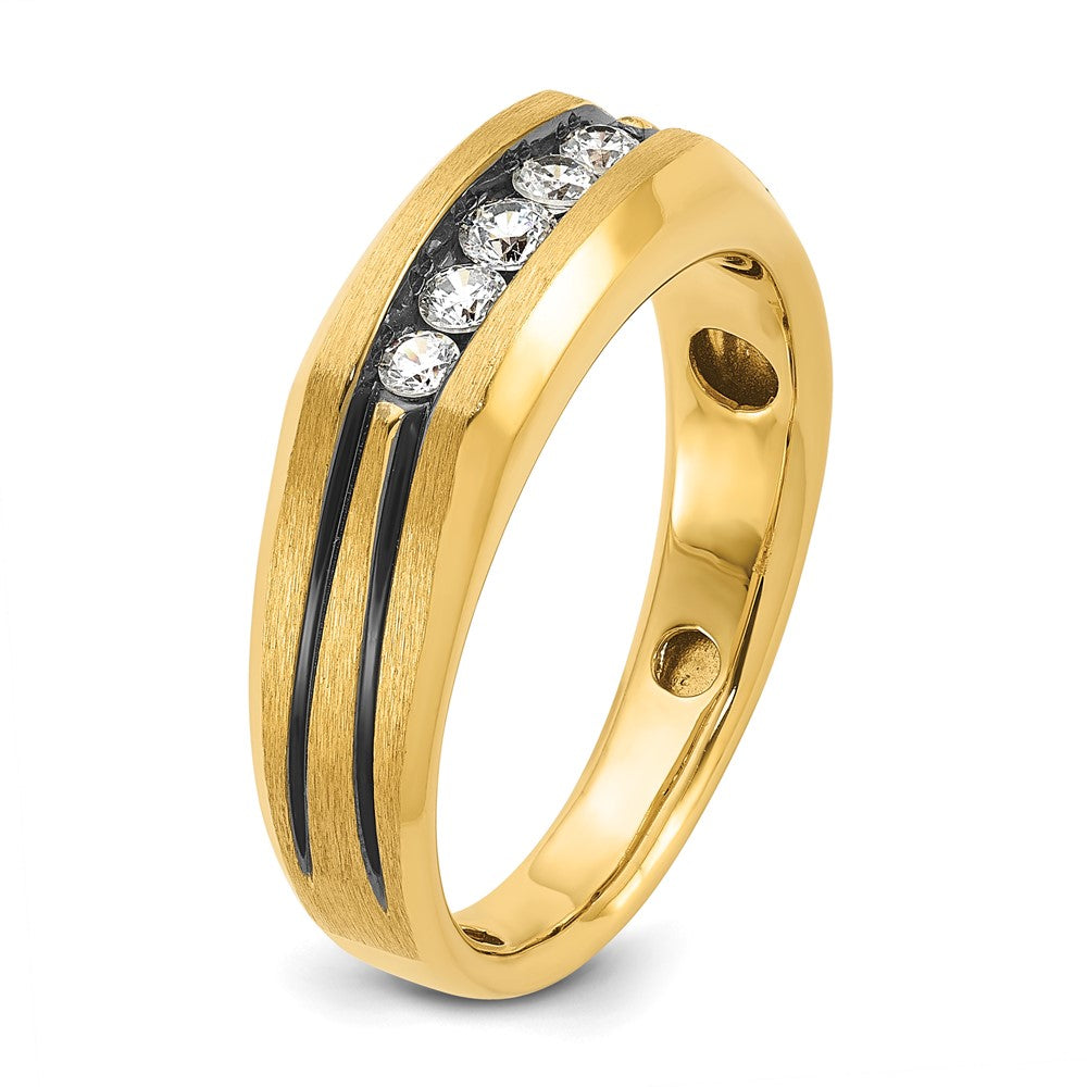 Herrenring aus 14K Gelbgold mit Schwarzrhodium, satiniert, mit 0,25 ct. Diamant, rundum besetzt