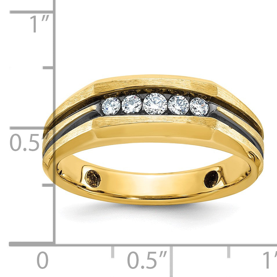 Herrenring aus 14K Gelbgold mit Schwarzrhodium, satiniert, mit 0,25 ct. Diamant, rundum besetzt