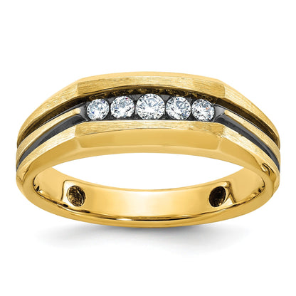 Herrenring aus 14K Gelbgold mit Schwarzrhodium, satiniert, mit 0,25 ct. Diamant, rundum besetzt