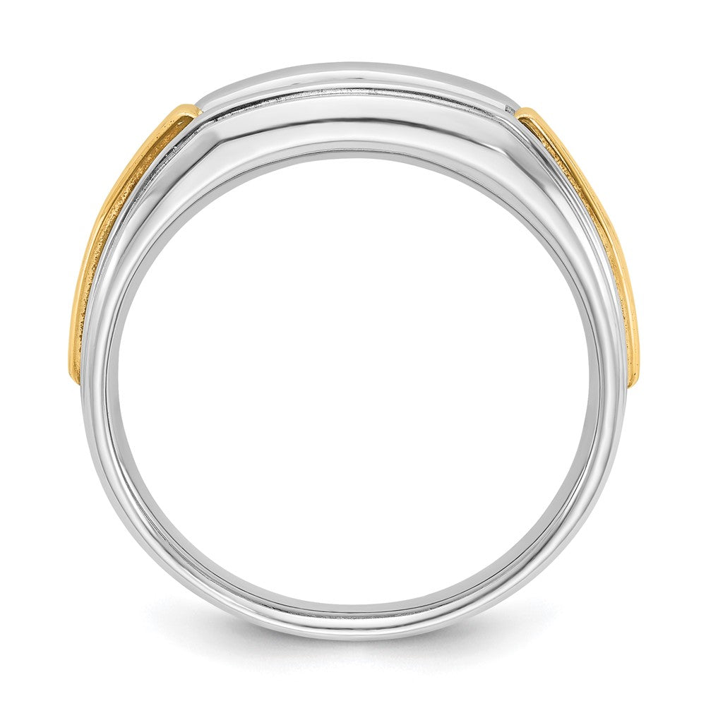 14K Bicolor Gold Herren-Ring, poliert und satiniert, mit 0,25K Diamant, komplett besetzt