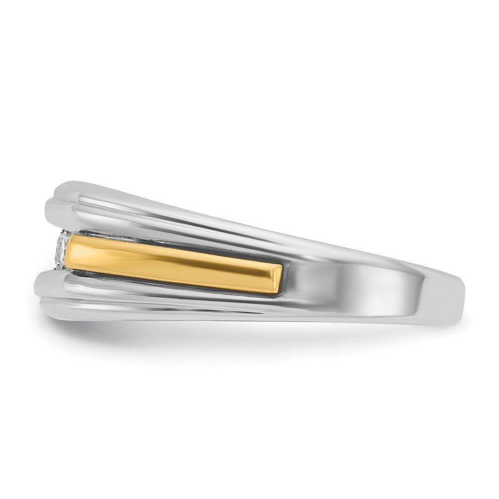 14K Bicolor Gold Herren-Ring, poliert und satiniert, mit 0,25K Diamant, komplett besetzt