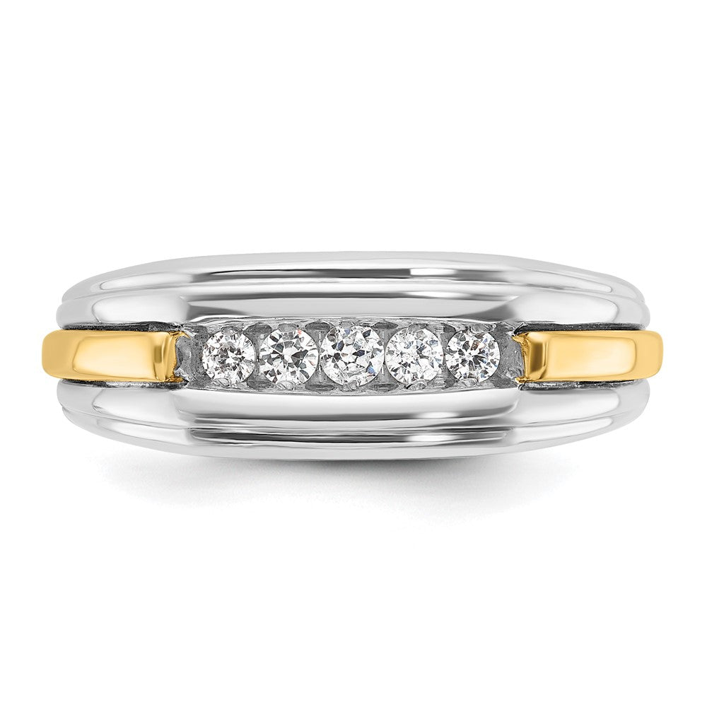 14K Bicolor Gold Herren-Ring, poliert und satiniert, mit 0,25K Diamant, komplett besetzt