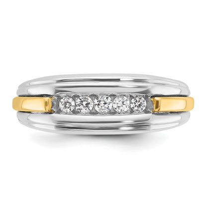 14K Bicolor Gold Herren-Ring, poliert und satiniert, mit 0,25K Diamant, komplett besetzt