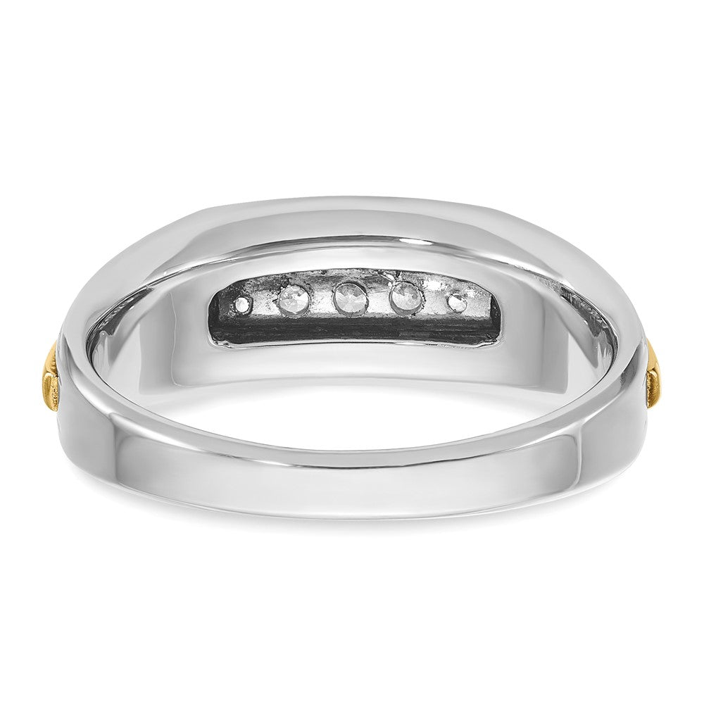 14K Bicolor Gold Herren-Ring, poliert und satiniert, mit 0,25K Diamant, komplett besetzt