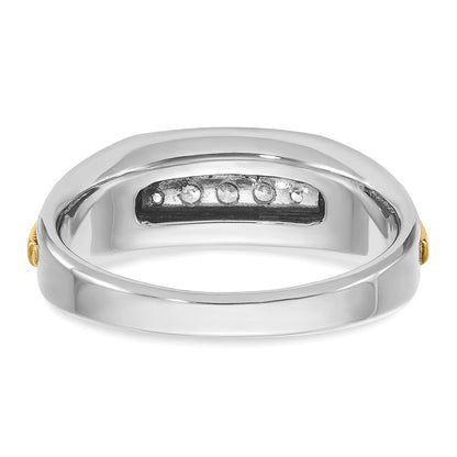 14K Bicolor Gold Herren-Ring, poliert und satiniert, mit 0,25K Diamant, komplett besetzt