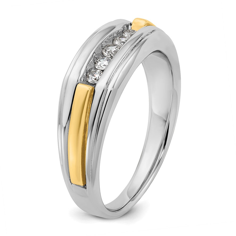 14K Bicolor Gold Herren-Ring, poliert und satiniert, mit 0,25K Diamant, komplett besetzt