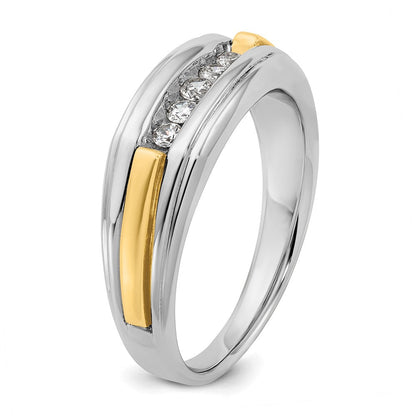 14K Bicolor Gold Herren-Ring, poliert und satiniert, mit 0,25K Diamant, komplett besetzt
