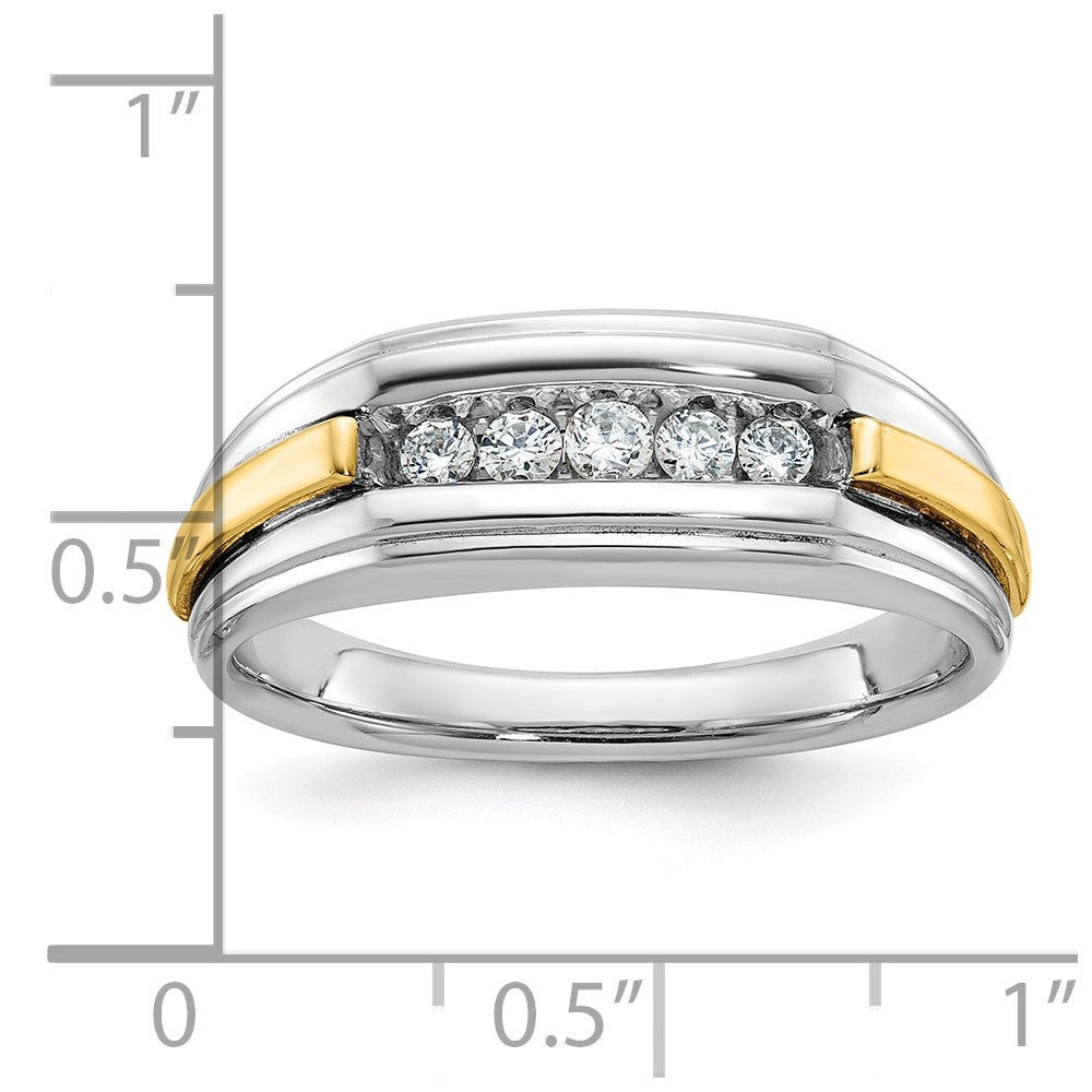 14K Bicolor Gold Herren-Ring, poliert und satiniert, mit 0,25K Diamant, komplett besetzt