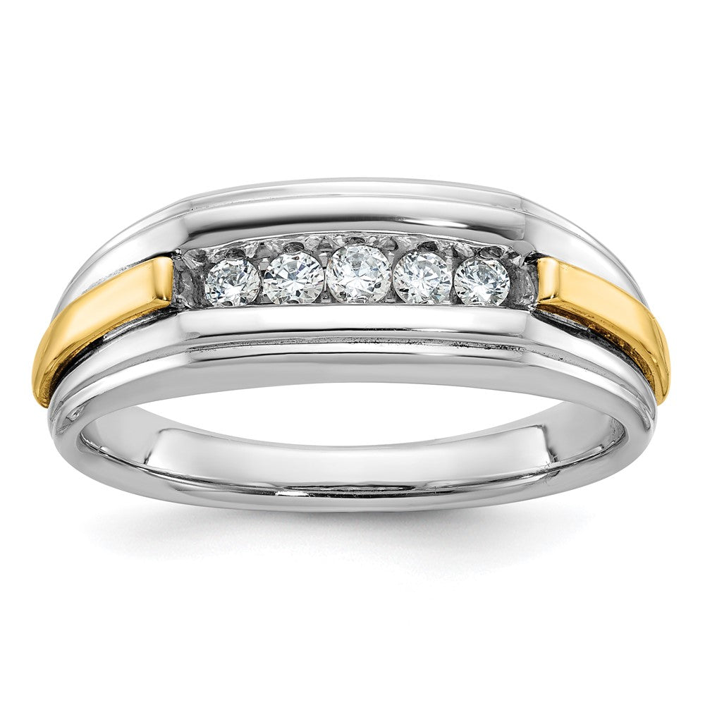 14K Bicolor Gold Herren-Ring, poliert und satiniert, mit 0,25K Diamant, komplett besetzt