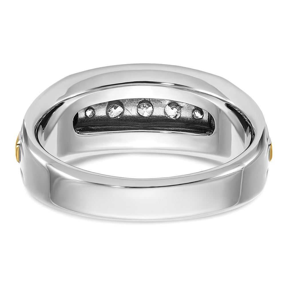 14K Bicolor 0,5 ct. Labor-gezüchteter Diamant VS/SI+ G+ Polierter und Satinierter Fünf-Stein-Herrenring mit Rillen