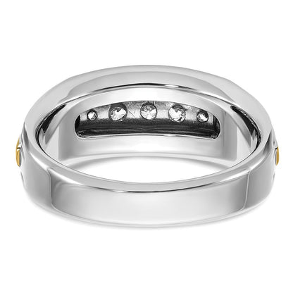 14K Bicolor 0,5 ct. Labor-gezüchteter Diamant VS/SI+ G+ Polierter und Satinierter Fünf-Stein-Herrenring mit Rillen