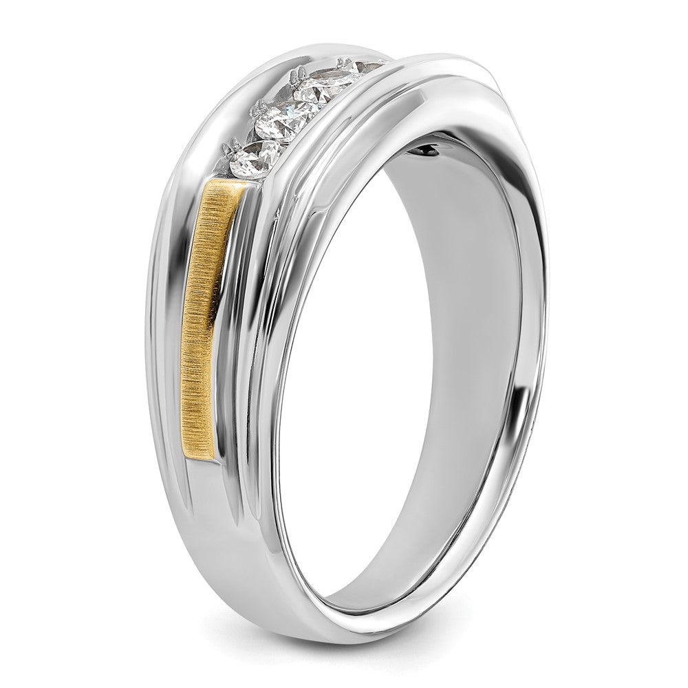 14K Zweifarbiges Gold Herren-Diamantring, poliert und satiniert, 0,5K, komplett besetzt