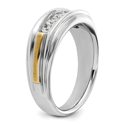 14K Zweifarbiges Gold Herren-Diamantring, poliert und satiniert, 0,5K, komplett besetzt