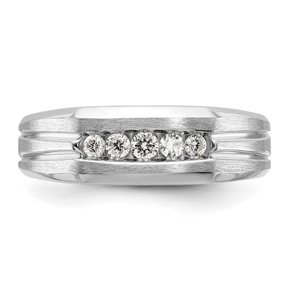 10K Weißgold Fünf-Stein-Herrenring mit 0,25 ct. im Labor gezüchteten Diamanten, VS/SI+ G+, poliert, satiniert und geriffelt
