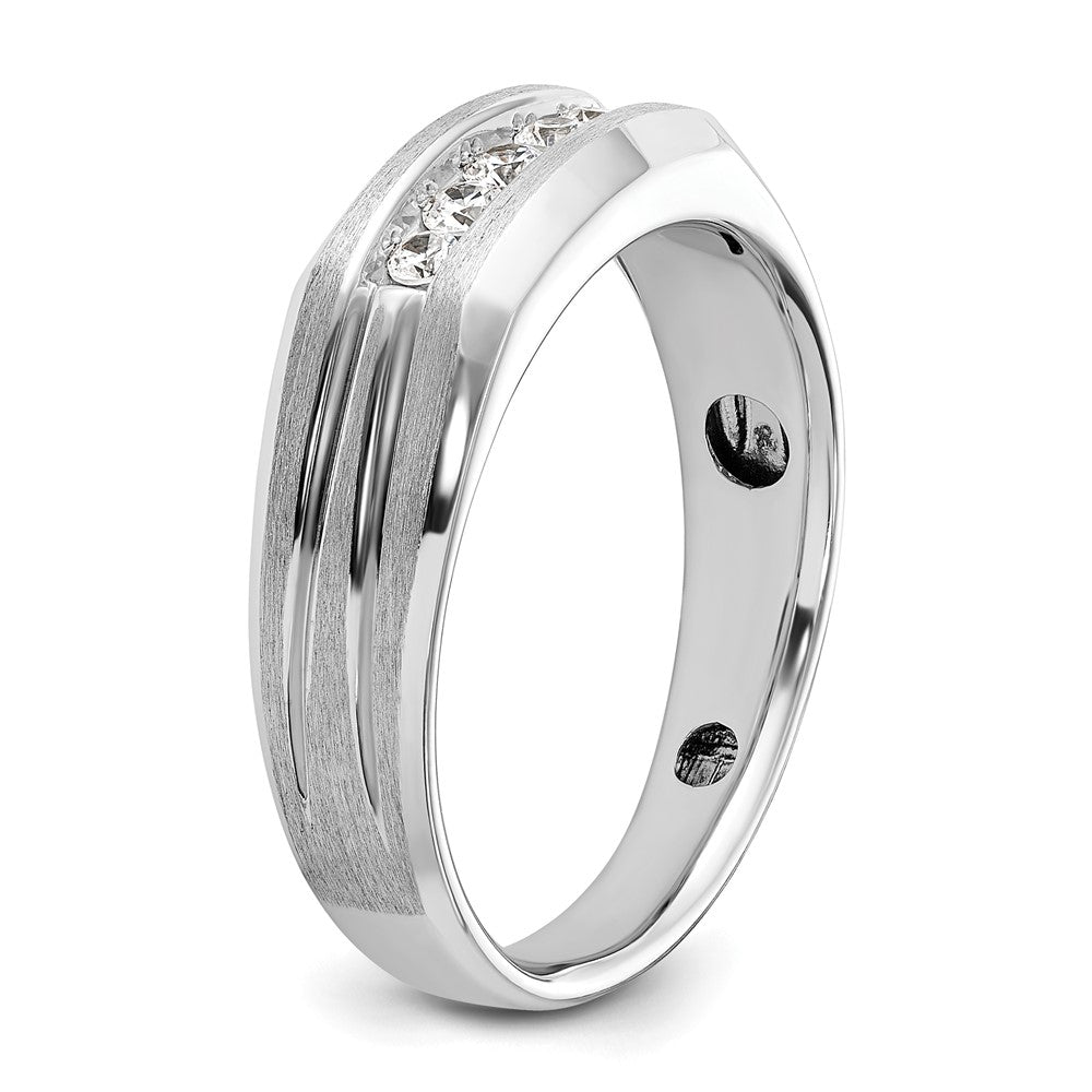14K Weißgold 0,25 ct. Laborgezüchteter Diamant VS/SI+ G+ Poliert Satiniert und Gerillt Fünf-Stein Herrenring