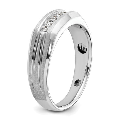 14K Weißgold 0,25 ct. Laborgezüchteter Diamant VS/SI+ G+ Poliert Satiniert und Gerillt Fünf-Stein Herrenring