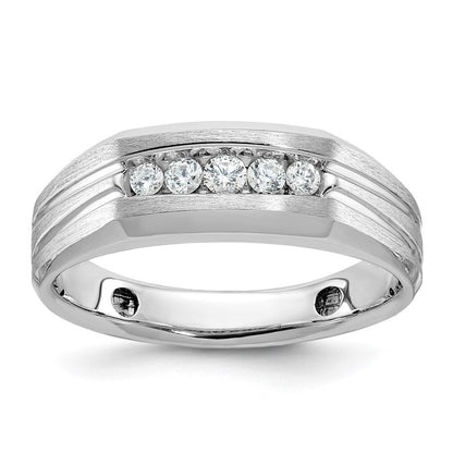 14K Weißgold 0,25 ct. Laborgezüchteter Diamant VS/SI+ G+ Poliert Satiniert und Gerillt Fünf-Stein Herrenring
