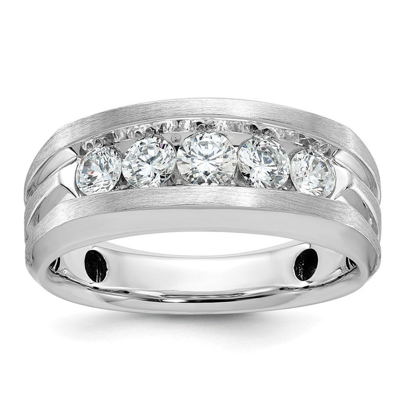 10K Weißgold Ibgoodman Herren Poliert Satiniert und Gerillt 5-stone 1 Karat A Qualität Diamant Ring