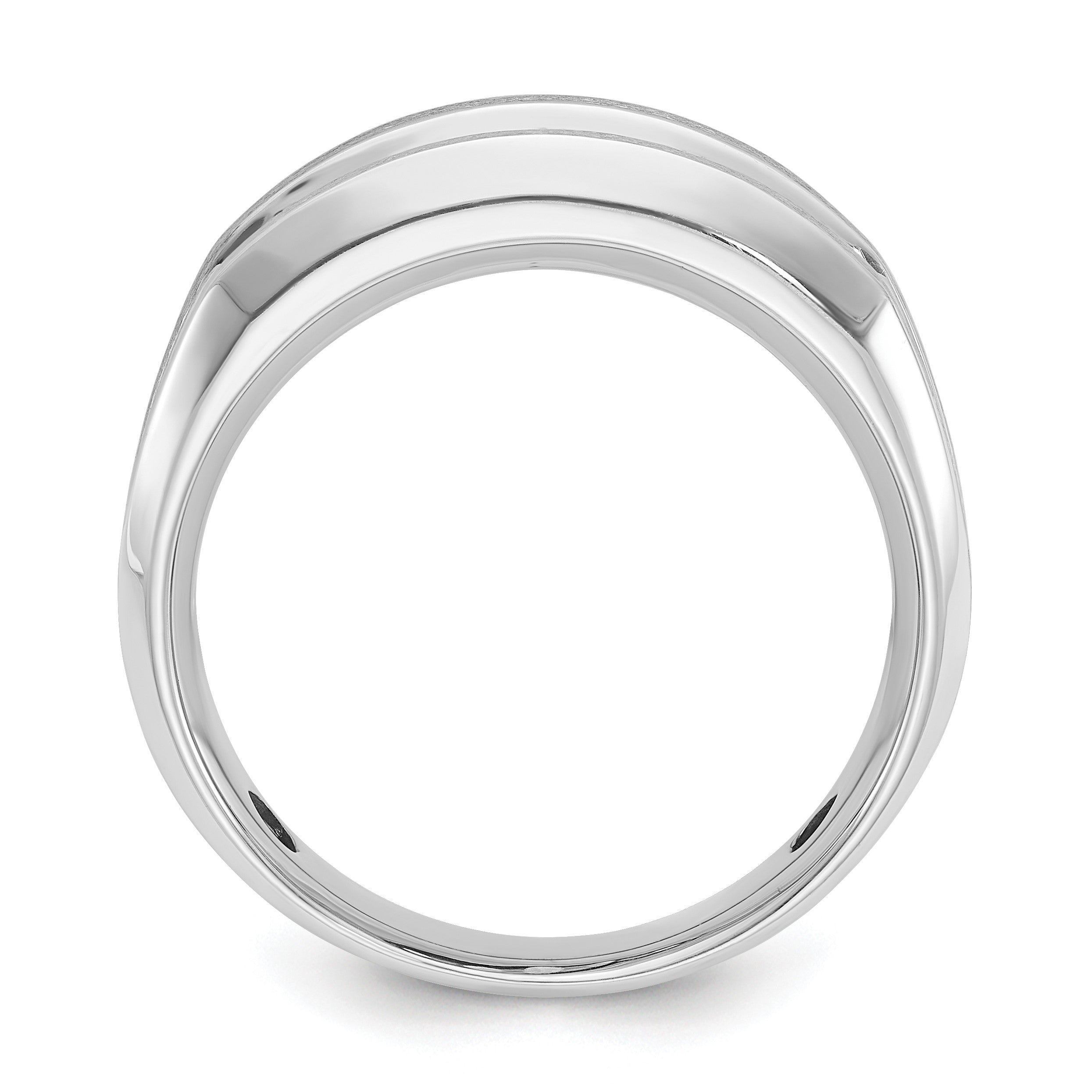 14K Weißgold Herren Ring mit satinierter Oberfläche und 1K Diamanten, komplett gefasst