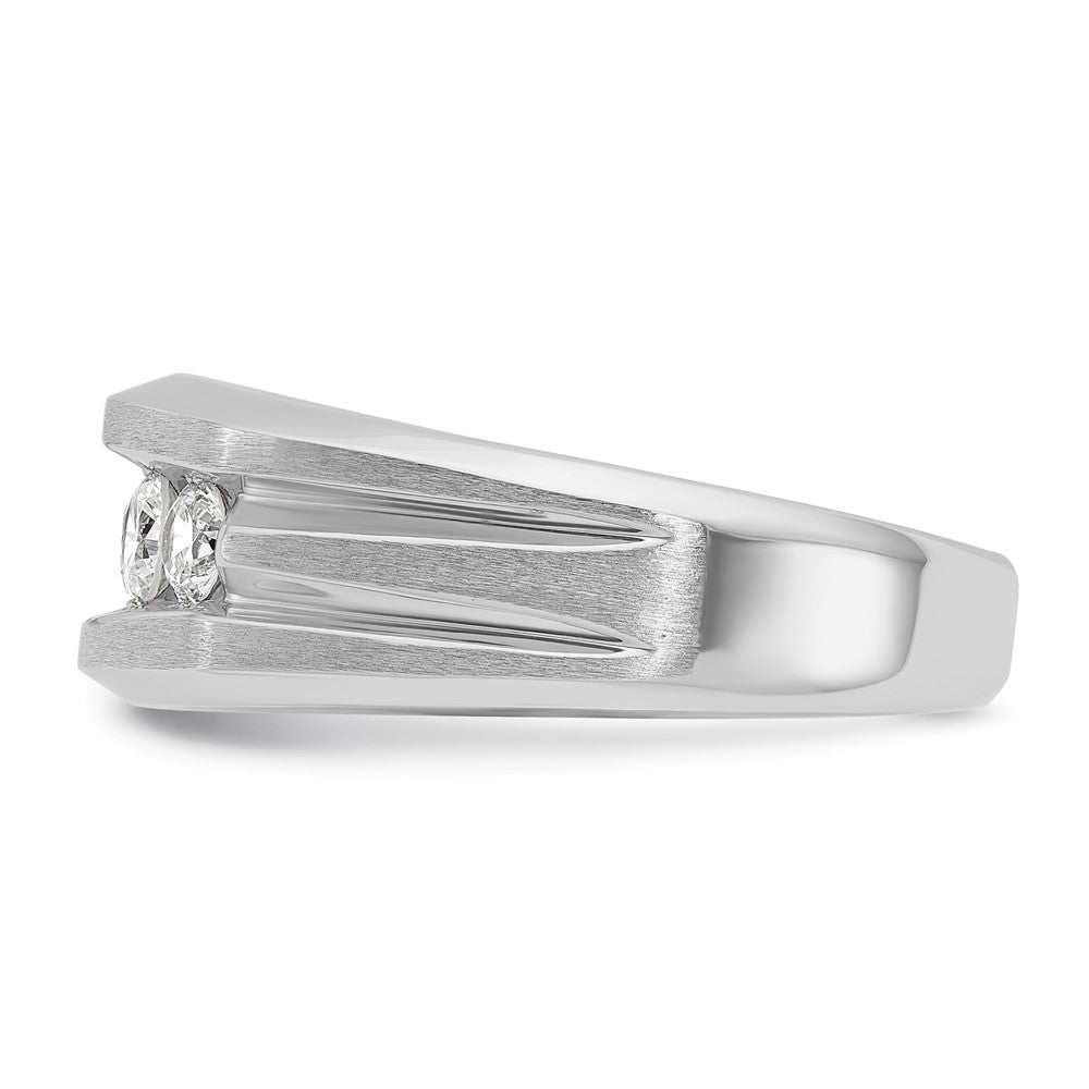 14K Weißgold Herren Ring mit satinierter Oberfläche und 1K Diamanten, komplett gefasst