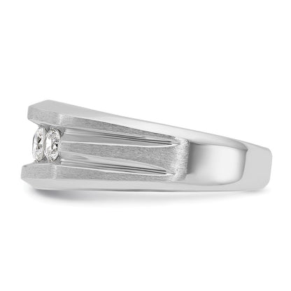 14K Weißgold Herren Ring mit satinierter Oberfläche und 1K Diamanten, komplett gefasst